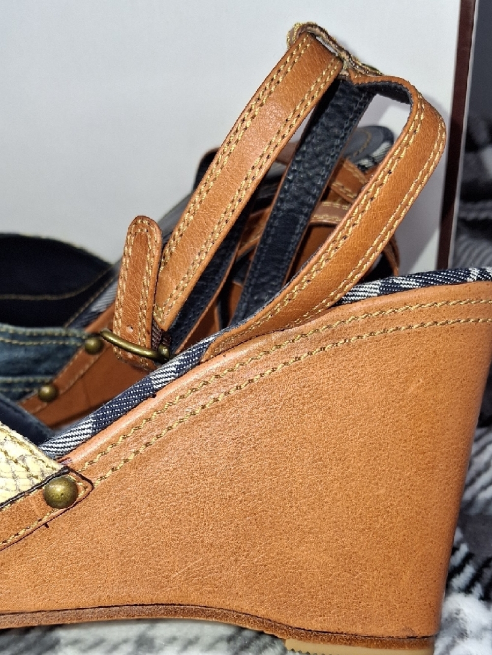 Vintage Coach Denim Patch Espadrille Wedges - Brown/Blue - Picture 7 of 17